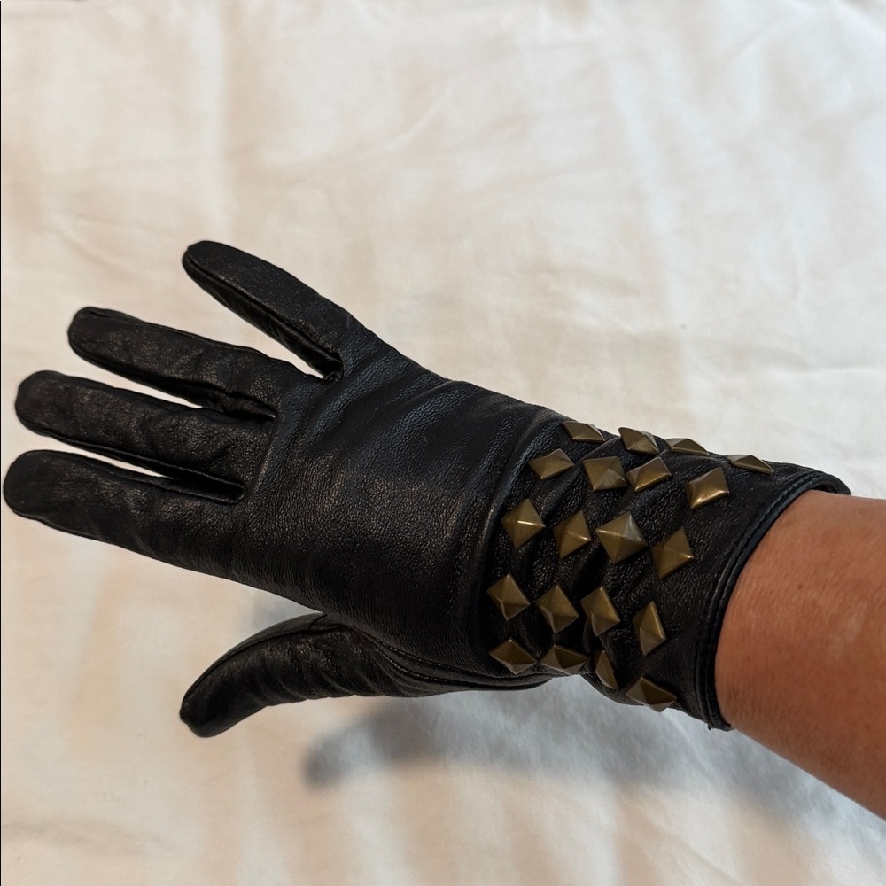 Black Studded Leather Gloves Petite - Picture 7 of 10